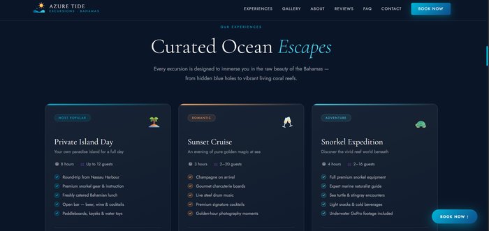 Azure Tide Excursions package listings