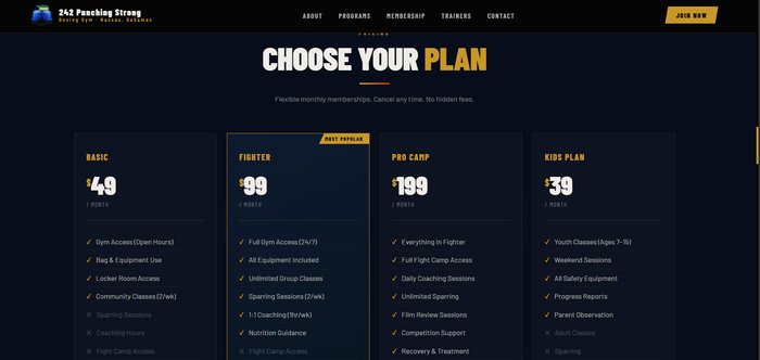 242 Punching Strong membership pricing tiers