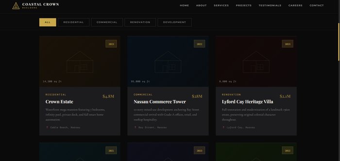 Coastal Crown Builders filterable project portfolio