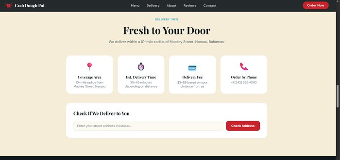 Crab Dough Pot delivery-radius address checker